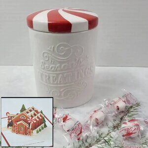 NWOT Hallmark Season's Treatings Peppermint Lid Canister/Jar and 3D Card Set